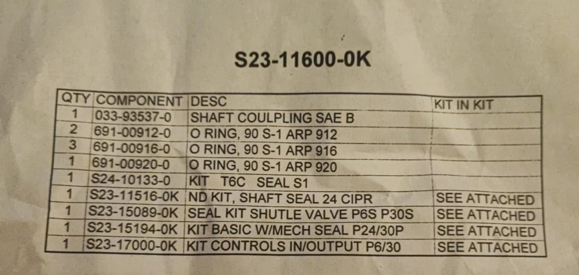 S23-11600-0K Denison sello mecánico completo P24/30S